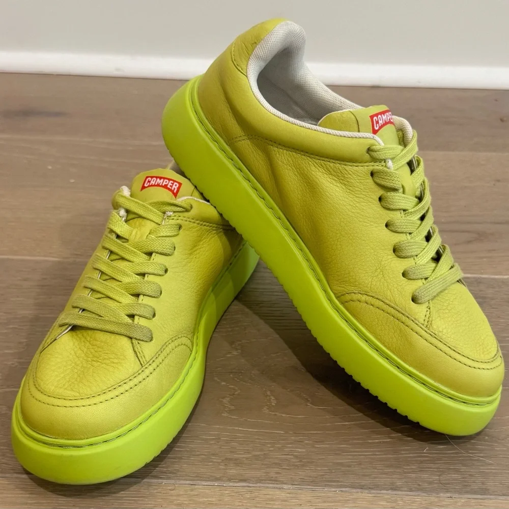 Camper Lime Green Leather Sneakers - Picture 1 of 6